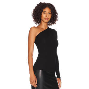 Enza Costa Black Silk Knit Angled One Shoulder Top Blouse M New $165msrp